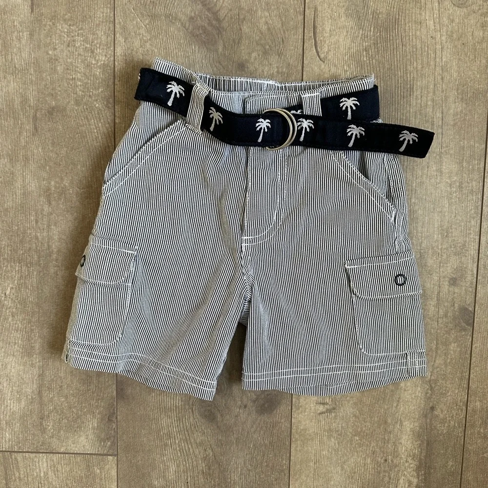 New Gymboree Striped Seersucker Cargo Shorts & Nautical Palm Belt 6-12M baby boy